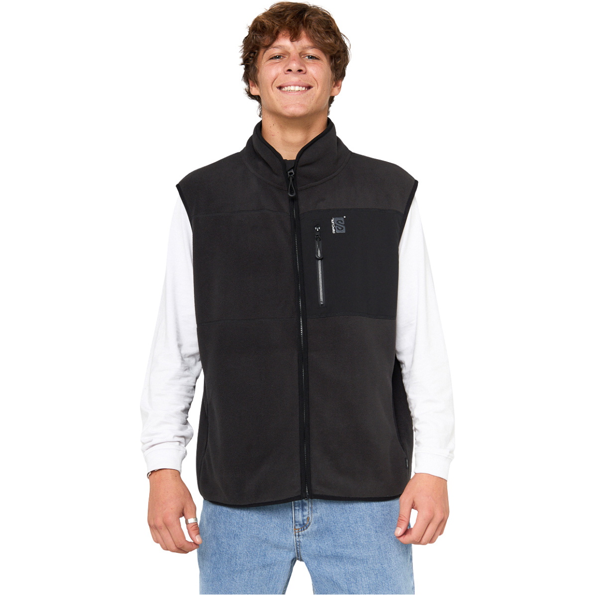 2025 Rip Curl Hombres Búsqueda Polar Fleece Chaleco 09YMFL - Black